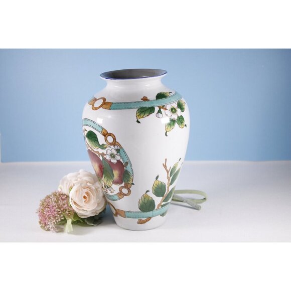 Vintage Chinese Majolica painted vase, hand painted vase with apples, apple - Picture 4 of 10